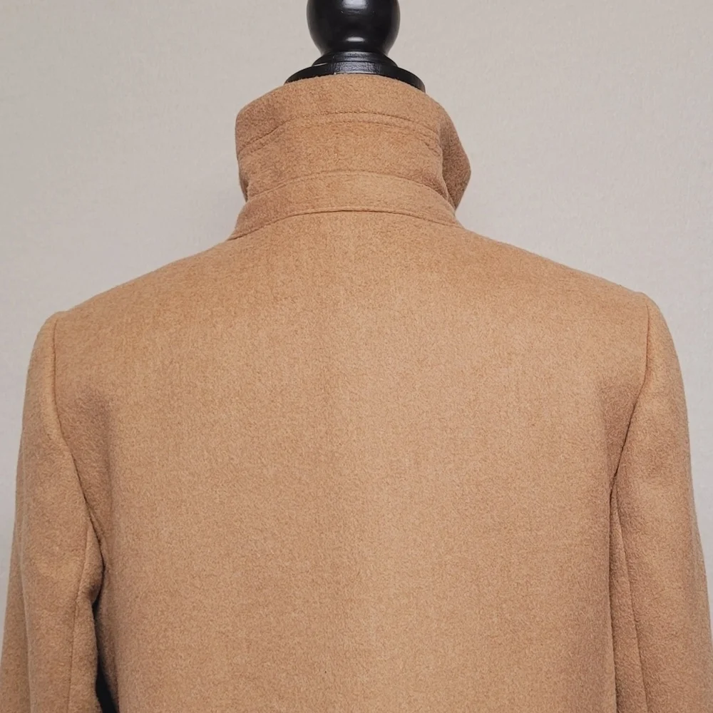 Retro Y2K J. Crew Carrie Caramel Wool Cashmere Flared Hem Standing Collar Coat - Picture 11 of 16